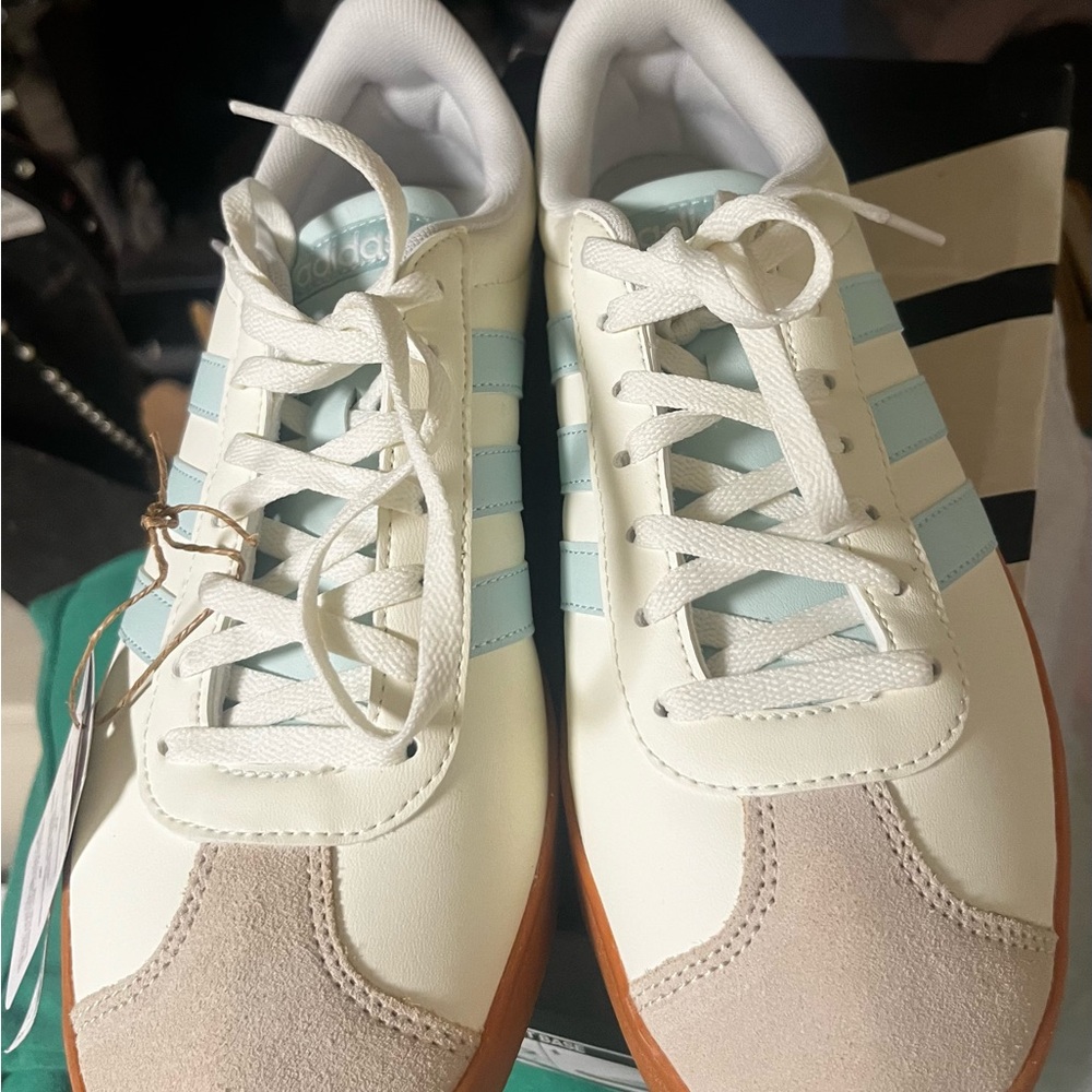 Adidas Women's White and Light Blue Sneakers